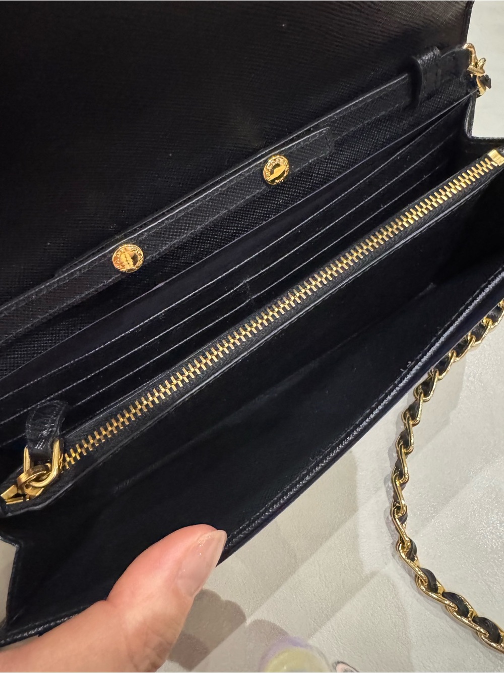 [Authentic] Prada Black Saffiano Leather Wallet on Chain with Gold Hardware - Picture 8 of 15